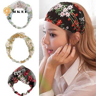 Mkeb turban headband nữ ren thêu đơn giản mũ đội đầu hoa hàn quốc