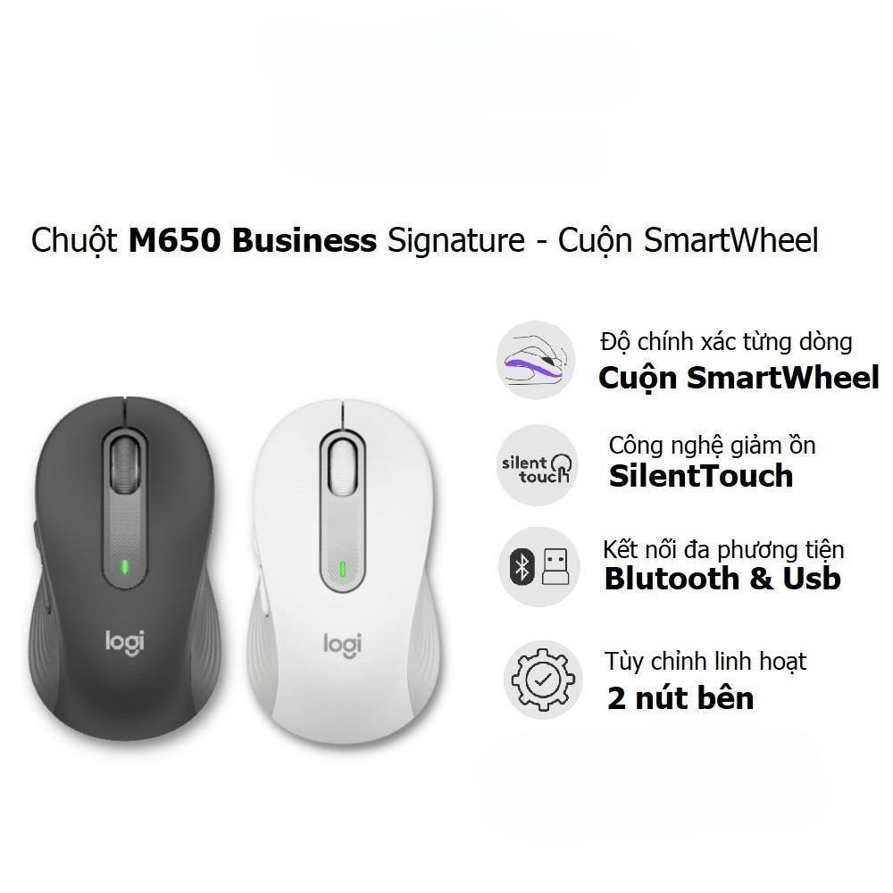 (HÀNG VIP) Chuột Logitech M650 Không Dây Bluetooth SilentTouch - Cuộn SmartWheel