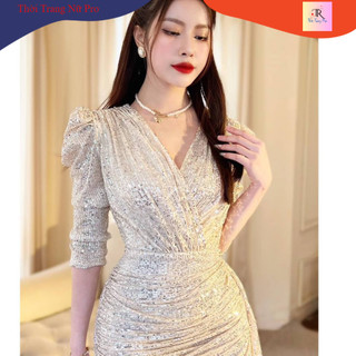 VÁY BODY KIM SA ÁNH BẠC ĐỔ TÀ DỰ TIỆC SANG CHẢNH V3313- DVC