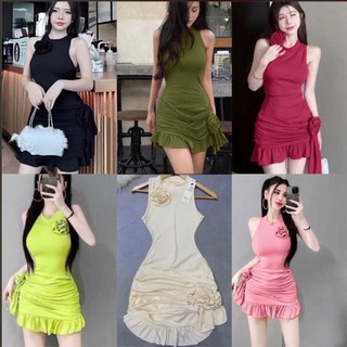 Đầm Body Nữ  Dáng Ngắn Thời Trang Thiết Kế Kiểu Dáng Kết Hoa Hồng Vạt Chéo chất thum tăm quoảng châu size dưới 53kg