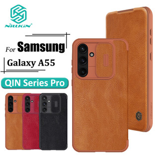 Ốp điện thoại Nillkin QIN Series Pro da màu trơn chống sốc có ngăn đựng thẻ cho Samsung Galaxy A55 5G Giá Đỡ