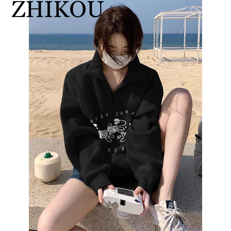 ZHIKOU Áo Khoác hoodie áo khoác nữ zip hoodie Thoải mái Popular Korean High-quality WWY24105MS 4Z240125