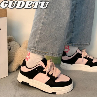 GUDETU❤Giày đen hồng dành cho nữ, giày thể thao thời trang đa năng, giày thể thao thông thường