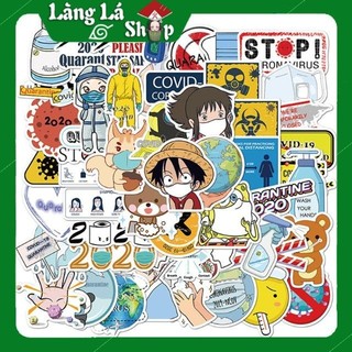 Miếng dán Sticker chủ đề Mùa dịch Corona trọn bộ 50 hình - In rõ ràng sắc nét khó tróc