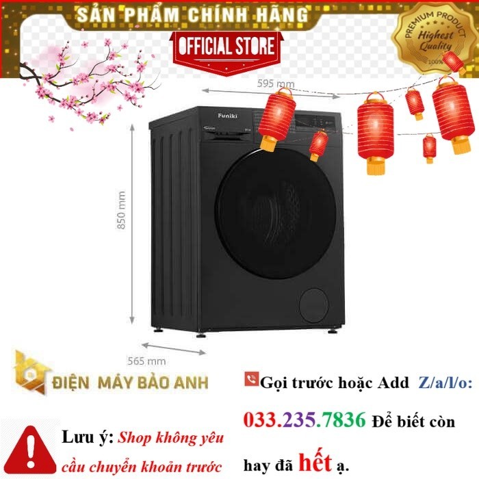 [Miễn phí giao lắp HN] Máy giặt Funiki 9.5 kg HWM F895ADG cửa trước, màu đen <NEw<