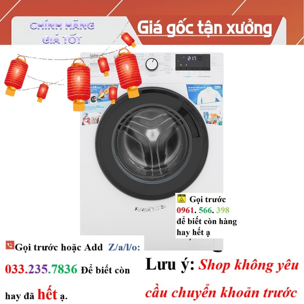 Máy giặt Beko WCV9612XB0ST 9 kg - Bạc, Kết hợp Sấy, Inverter