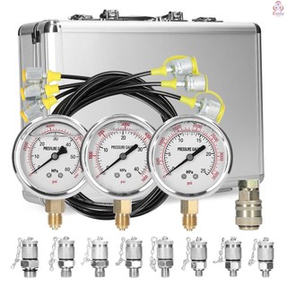 Bộ đồng hồ đo áp suất thủy lực Máy xúc Thiết bị giảm áp suất thủy lực với 9 khớp nối 3 đồng hồ đo áp suất 3 ống thử nghiệm cho máy xúc Máy móc xây dựng