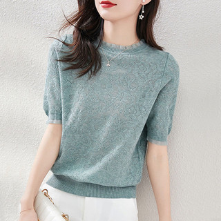 Ren Thanh Lịch Viền Ngắn Tay Áo Thun Nữ Mùa Xuân Mùa Hè 2024 Phong Cách Mới Rỗng Móc Rời Mỏng Phong Cách Dệt Kim Ngắn Top