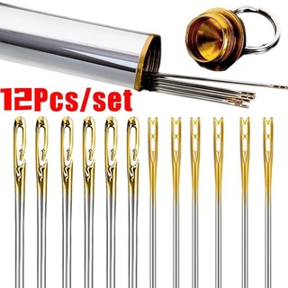12 cái kim ren kim thép không gỉ / kim may diy gia đình / kim may mù / người cao tuổi lỗ lớn thép không gỉ tự ren kim may