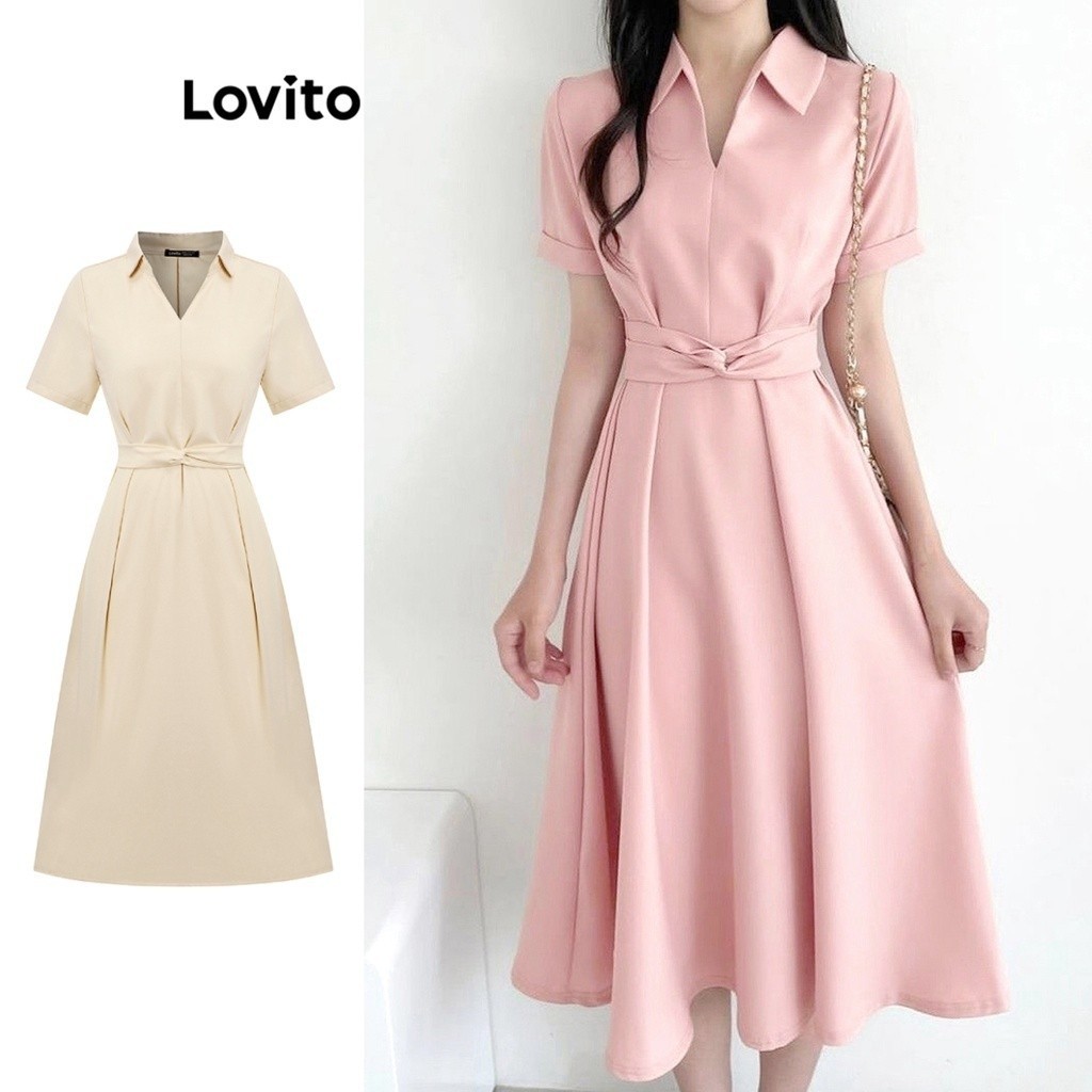 Đầm Lovito phối dây chéo màu trơn thanh lịch cho nữ L74ED182