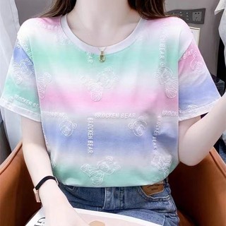Cầu Vồng / Sọc / In / Áo / Áo thun nữ / Mùa hè / Phong cách mới / Rời / Mỏng / Thời trang / Thường ngày / Tay ngắn OKNI