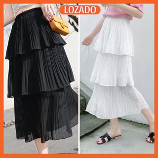 Chân váy dài nữ LOZADO chân váy xếp ly 3 tầng nhún xòe nữ tính thướt tha CV305