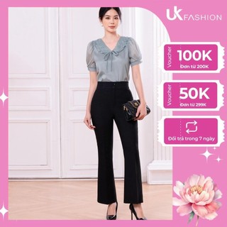Quần Tây Nữ Công Sở UK FASHION Thiết Kế Ống Loe Cạp Cao Hai Cúc, Chất Vải Mềm Nhẹ Tôn Dáng NKQU2204001