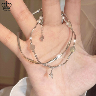 Hàn Quốc Opal Ngọc Trai Đuôi Cá Vòng Tay Cho Nữ Đơn Giản Không Đều Lá Bạc Hạt Vòng Tay Phụ Kiện Trang Sức Quà Tặng