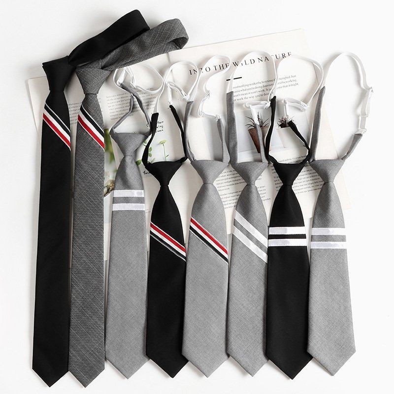 Xám Sọc Đen Nam Nữ Cùng Phong Cách tb Cà Vạt Nữ Phong Cách Ngắn Không Sọc Phong Cách Preppy Cổ Retro Dây Buộc Tay Áo Phụ Kiện Bé Trai