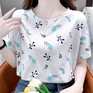 Áo thun ngắn tay màu trắng nữ mùa hè 2024 Thiết kế dáng rộng Áo thun Sense In hoa Phù hợp với lứa tuổi @ -