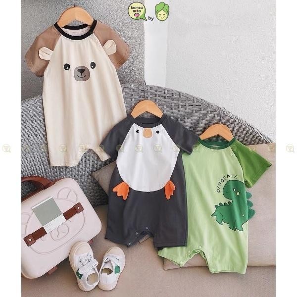 Body Đùi Bé Trai, Bé Gái Từ 3-12kg KAMSAMITA Chất Thun Lạnh Mềm Mịn In Hình Thú Dễ Thương, Body Cộc Tay Cho Bé S417