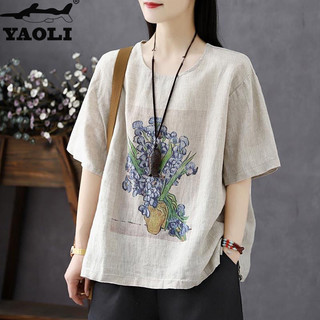 Yaoli Áo thun nữ hợp thời trang mới Áo nữ dáng rộng in họa tiết cổ điển Áo nữ