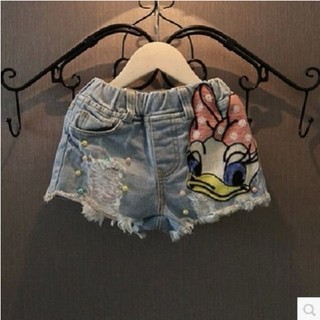 Quần áo trẻ em, quần short denim mùa hè cho bé gái, quần trẻ em kiểu mới, quần hot, quần short trẻ em hình vịt hoạt hình