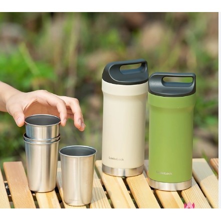 BÌNH GIỮ NHIỆT MÀU XANH/MÀU BE + 4 LY - LHC4303