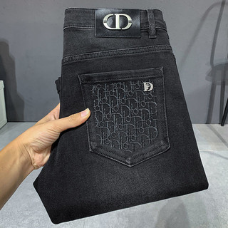 Dior Thu Đông Mới Cao Cấp Đen Quần Jean Nam Co Giãn Mỏng Nhỏ Thẳng Quần Châu Âu Station Ánh Sáng Cao Cấp Thời Trang Thương Hiệu Thường Ngày