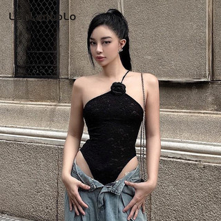 LanLanLo Nữ Màu Trơn Gợi Cảm Một Vai Không Tay Ren Hoa Lưng Tất Cả Trận Đấu Bodysuit