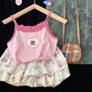 Mới bé gái phù hợp với mùa hè đầm dễ thương bé gái dễ thương ren mỏng treo hồng hoa bánh đầm