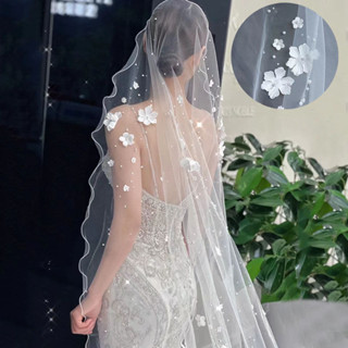 Nhà thờ Veil Đám cưới Cô dâu Cánh hoa sang trọng Handmade Veil Váy tóc dài