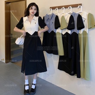 Váy đầm nữ Bigsize Đầm polo  dáng dài tay ngắn có cổ xẻ tà mùa hè Phong cách Hàn Quốc Thời Trang đẹp