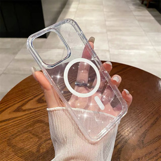 Ốp điện thoại trong suốt từ tính lấp lánh sang trọng cho iPhone15 Pro Max 14 13 12 11 Pro Max Vỏ bảo vệ camera chống sốc acrylic chống rơi mặt sau cứng
