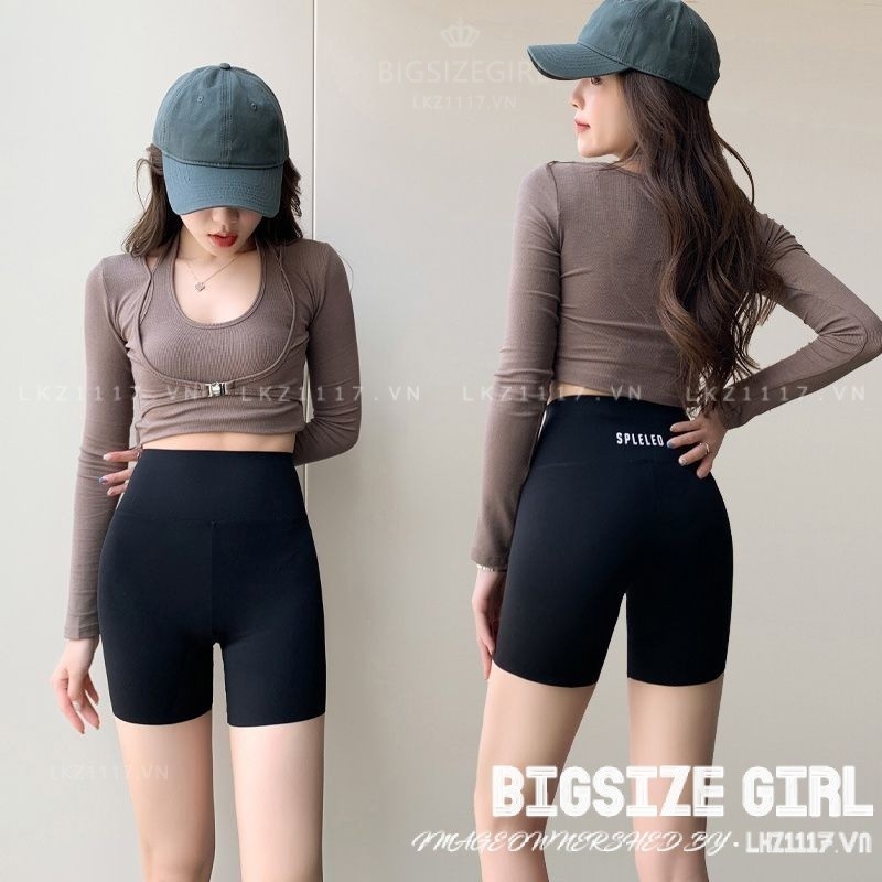 Quần legging đùi Bigsize Quần Short tập gym yoga biker dáng ôm lưng cao trơn nâng mông co giãn Cho N