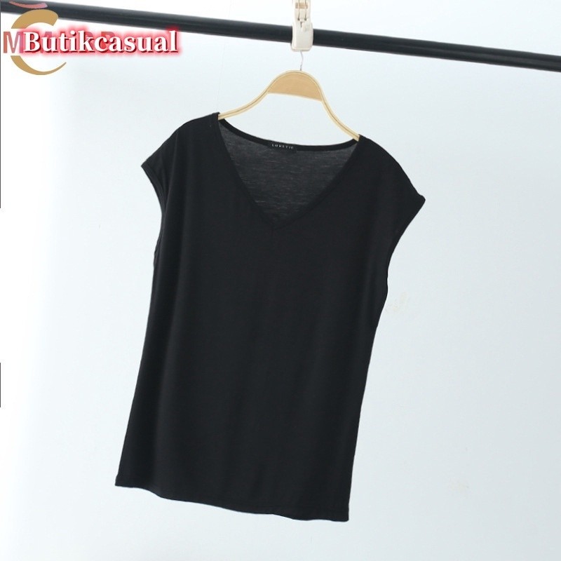 Áo Thun NgắN Tay Cổ Chữ v MàU Trơn ThờI Trang Cho Nữ 40-78KG