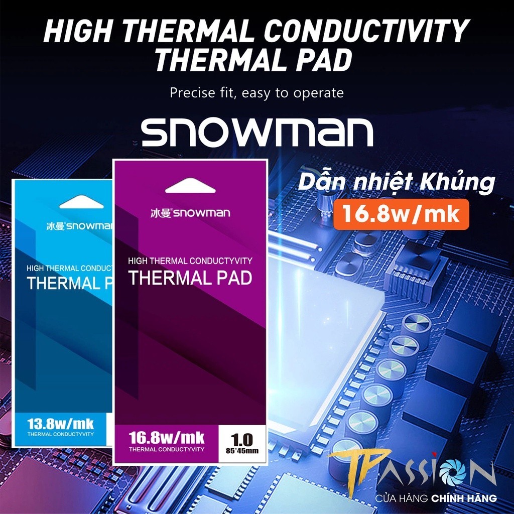 Miếng dán tản nhiệt SNOWMAN Thermal Pad 16.8W/mk - Chính hãng, CPU, VGA, ổ cứng SSD M.2