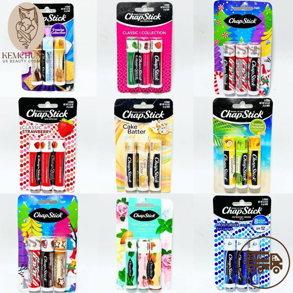 (BILL US) Pack 3 thỏi Son Dưỡng CHAPSTICK Đủ Mùi - by ChunKy