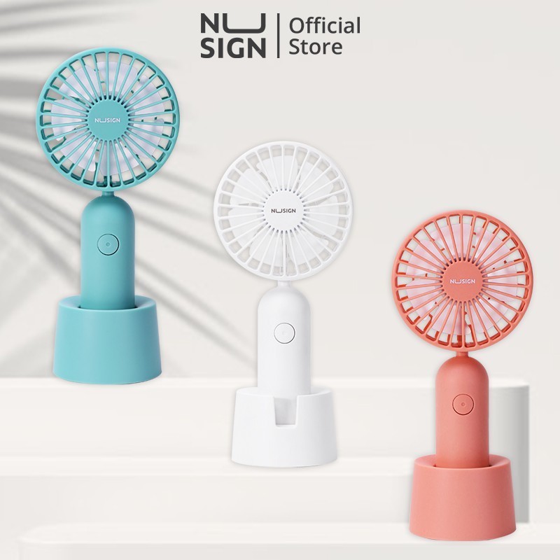 Quạt Cầm Tay Cao Cấp Nusign By DELI - Sạc Tích Điện USB - Có Đế Cắm Tiện Dụng - Trắng/Hồng/Xanh Ngọc