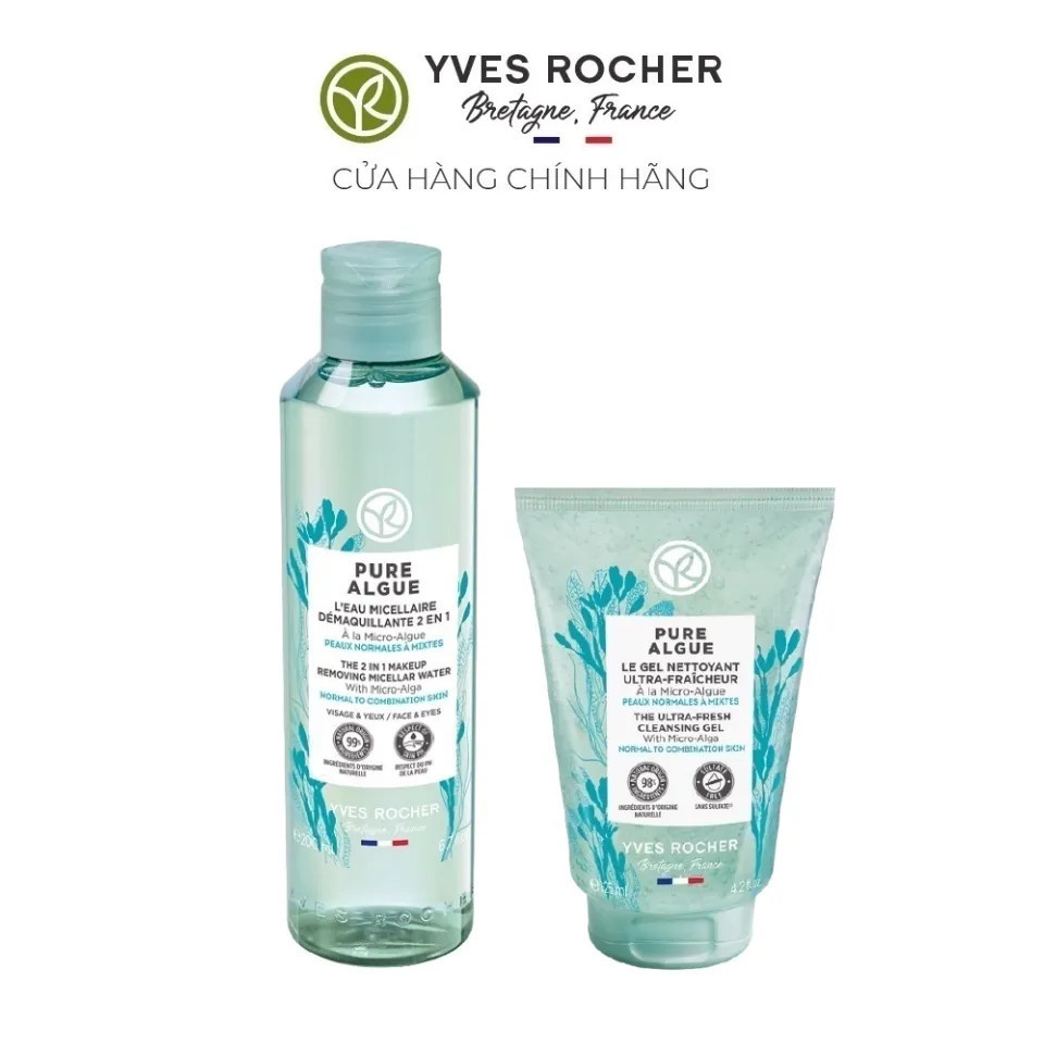 Combo Làm Sạch Da Yves Rocher Sữa Rửa Mặt Dạng Gel Pure Algue & Nước Tẩy Trang Pure Algue 325ml