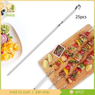 25 chiếc thịt nướng xiên bbq xiên nướng có thể tái chế que xiên phẳng xiên kim loại cho thịt trong nhà xúc xích gà nấu