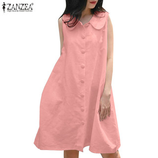 ZANZEA Đầm Midi Dài Không Tay Cổ Bẻ Form Rộng Thời Trang Cho Nữ