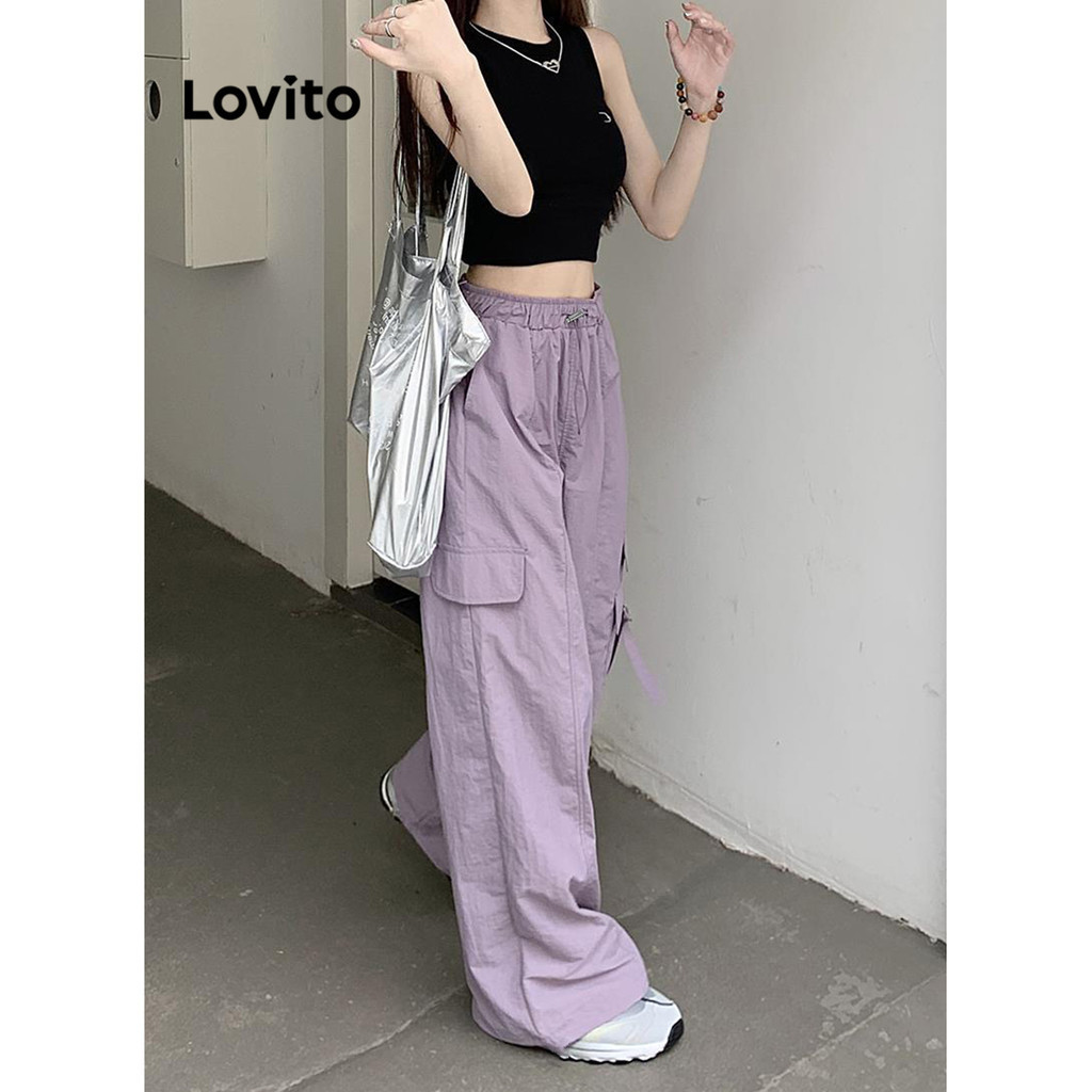 Quần Lovito dây rút phối túi màu trơn thường ngày cho nữ LNA17228