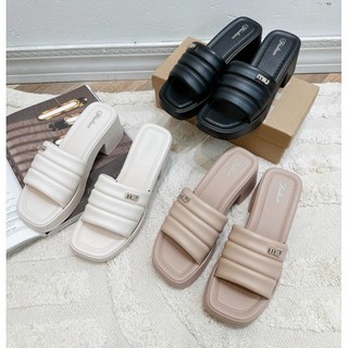 Dép cao gót khóa nhỏ 3 sọc ngang tăng chiều cao 7cm