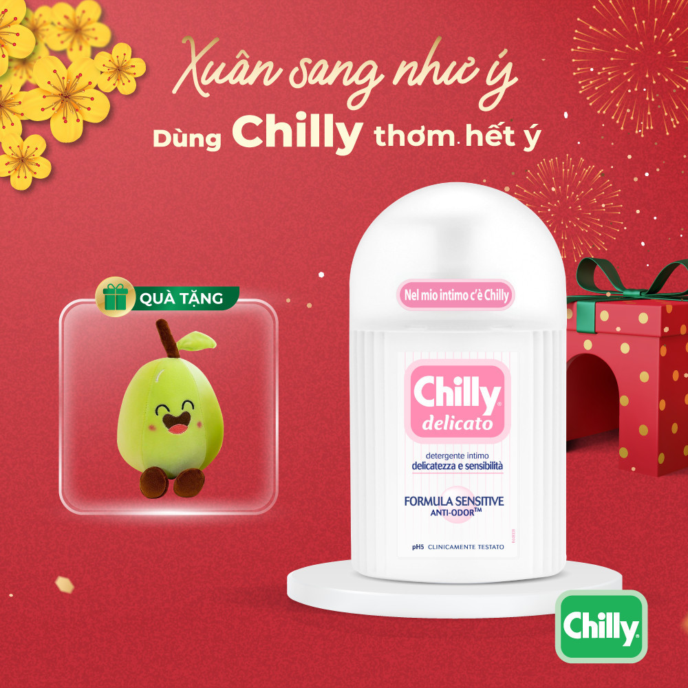 Dung dịch vệ sinh phụ nữ Chilly Delicato chiết xuất lô hội dưỡng mềm mại, sạch dịu êm chai 200ml