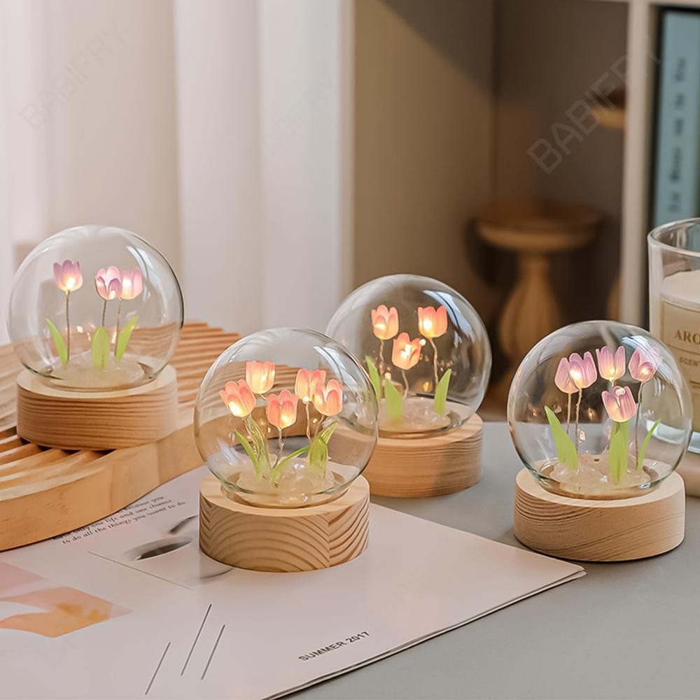 Đồ trang trí đèn ngủ hoa Tulip Trang trí nội thất Mini Sản phẩm hoàn chỉnh cho phòng khách [Babifry.vn]