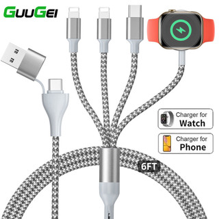 Guugei 6 Trong 1 Aple Đồng Hồ Sạc Charing Cáp Sạc Đa USB Loại C Cáp Sạc Cho Aple Watch 9 8 7 6 SE 5 4 3 2 1
