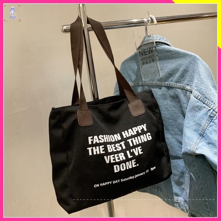 Túi Xách Canvas Cỡ Lớn Màu Tương Phản Thời Trang Cho Nữ