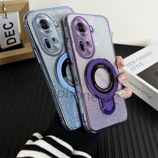 Vỏ khung sang trọng RENO 11 PRO Vỏ điện thoại di động mạ điện Vỏ mềm chống rơi viền bao gồm tất cả các cạnh có giá đỡ từ tính bằng kim loại tròn