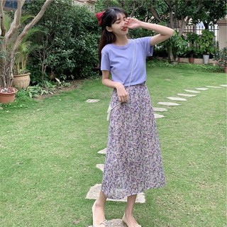 Retro Phong Cách Pháp Đầm Mới Hai Mảnh Eo Ngắn Tay Hoa Cotton Xuân Hè Size Lớn Voan Nữ