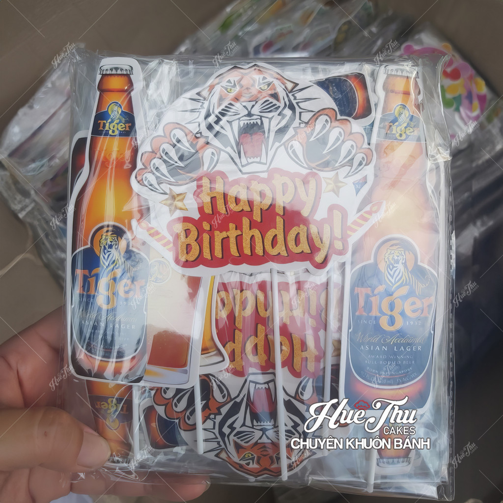 Que cắm Happy Birthday Bia Tiger phụ kiện trang trí bánh sinh nhật, bánh rau câu, bánh kem, xôi hoa đậu