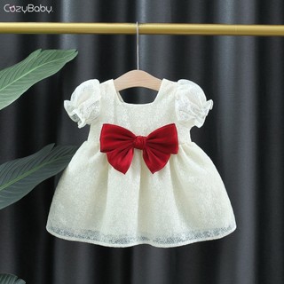Váy bé gái Đầm ren mùa hè Đầm công chúa nơ đỏ