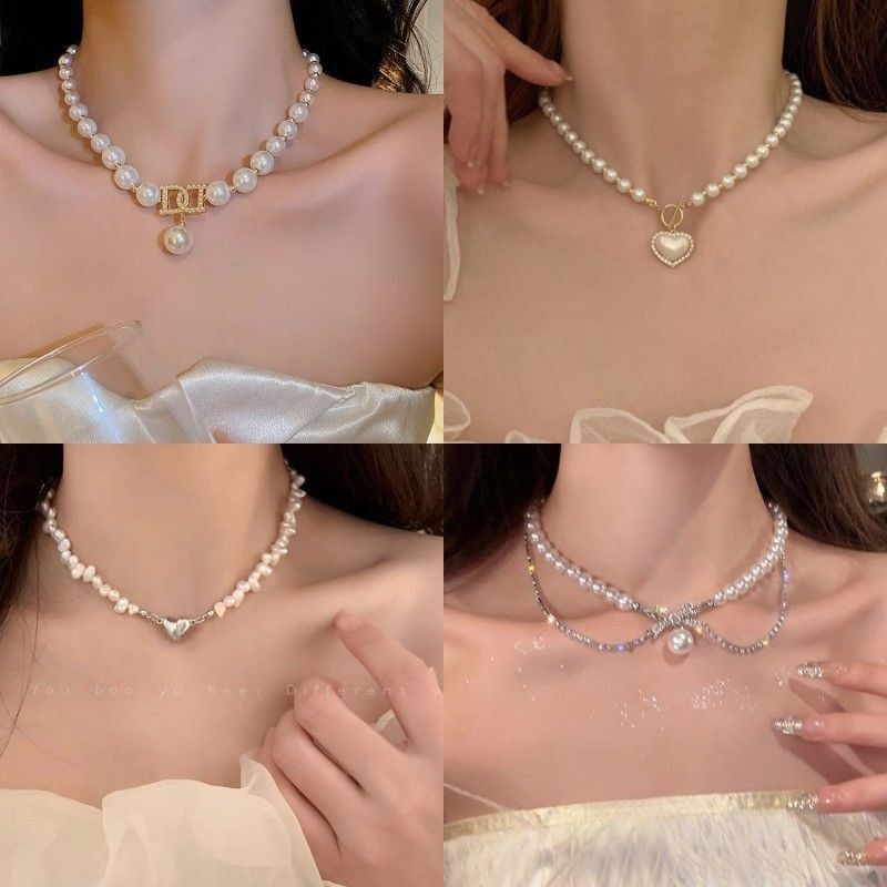 Vòng Cổ Ngọc Trai Cao Cấp Nơ Xương Đòn Dây Xích Niche Đầm Vòng Cổ Phụ Kiện Vòng Cổ Nữ