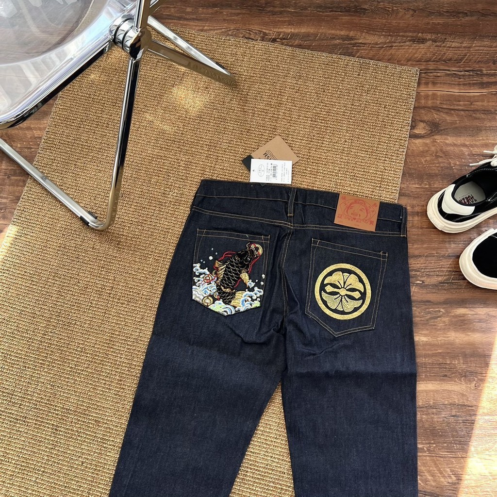 H4UJ EVISU 2024Autumn New Fashion Brand Seagull Gold Thread Embroidered Jeans Trousers Men and Women Same Style